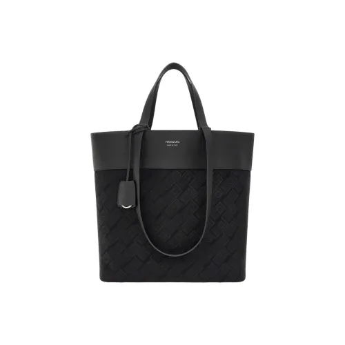 FERRAGAMO Телячья кожа Текстиль Сумка-тоут Сумка для покупок Мужская Черная