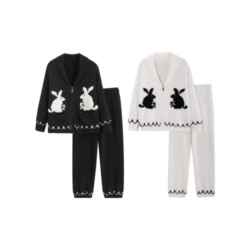 WANANNI Пижамный комплект Осенний и Зимний Унисекс Черный Белый