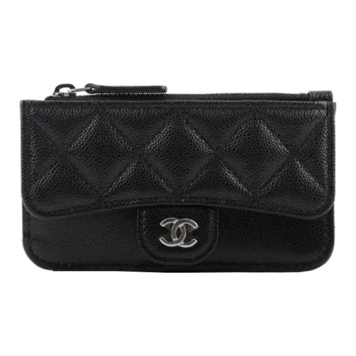 CHANEL Кошелек из крупнозернистой коровьей кожи держатель для карт унисекс черный
