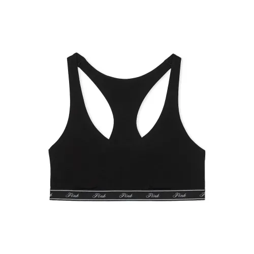 Victoria's Secret Розовый Bralettes Топы Хлопок Логотип Racerback Bralette PB Бюстгальтер Женские Чисто Черный