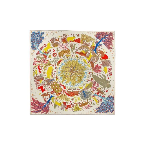 HERMES Кашемир Тутовый шелк Палантины Женские Белый Ярко-желтый