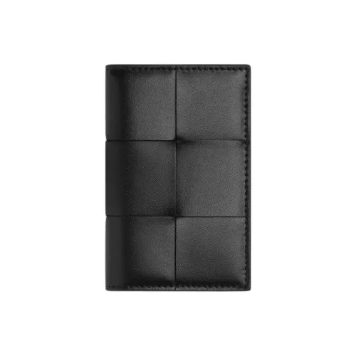 Bottega Veneta Cassette Телячья кожа Держатель для карт Мужской Черный Попугай зеленый