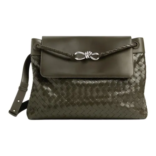 Bottega Veneta Andiamo Series Телячья кожа Курьерская сумка Сумка через плечо Большая Мужская Хаки зеленая