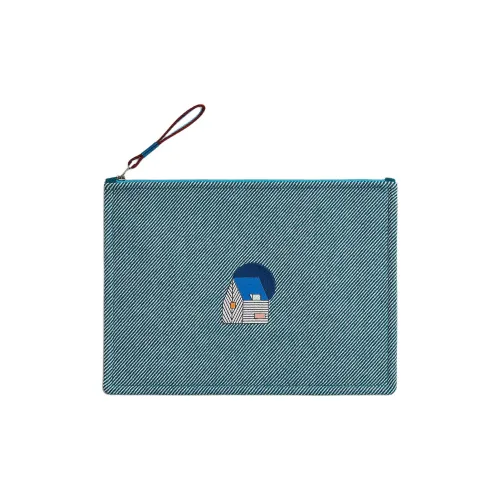 HERMES Les Cabanes Шерсть Хранение Сумка Клатч Детский Синий