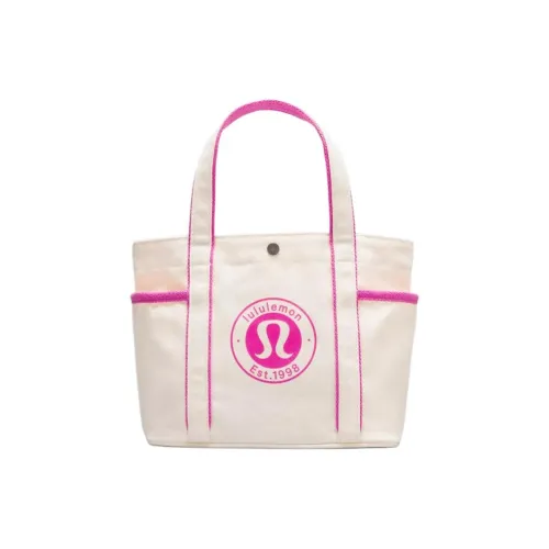 Lululemon Хлопок Canvas Сумка Tote Сумка Сумка для покупок Мини Сумка Унисекс Розовая и Белая