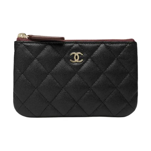 CHANEL Икорный с рельефом тисненый блестящий телячья кожа клатч маленький женский черный