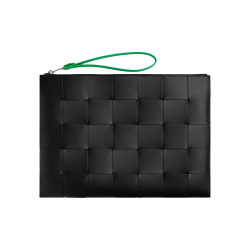 Bottega Veneta Cassette Телячья кожа Клатч Большой Мужской Черный Попугай зеленый