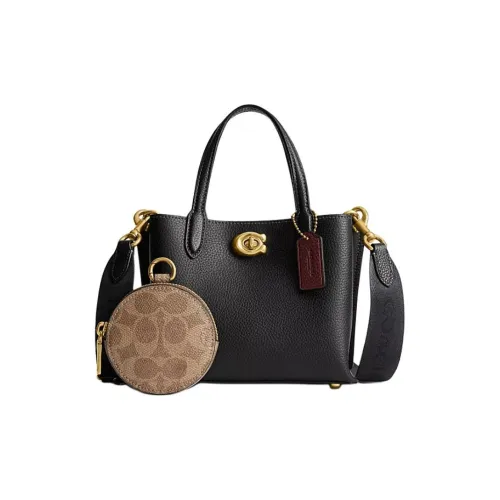 COACH Willow Pebble Кожа Тоут Сумка Сумка для покупок Сумка через плечо Сумка Маленькая Женская Черная