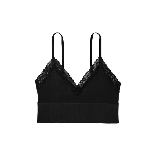 Victoria's Secret Розовый Bralette Топы Бесшовный Rib Без подкладки Longline Lette PB Бюстгальтер Женские Чисто черный