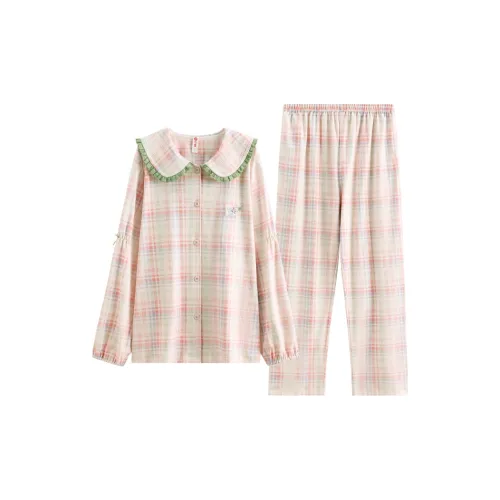 FENTENG Пижамный комплект женский розовый клетка