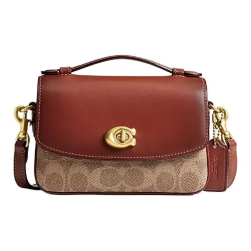 COACH Cassie Покрытие Холст Сумка через плечо Сумка Маленькая Женская Ржаво-Красный Коричневый