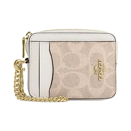 COACH Zip Top Card Case из искусственной кожи с переработанной кожей держатель для карт женский песочно-желтый и мел-белый