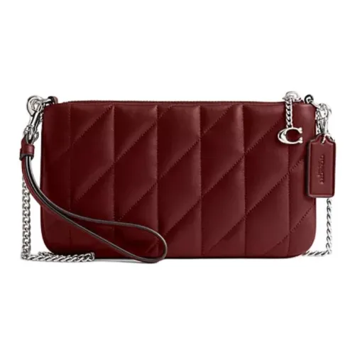 COACH Pouch Кожаный Наппа Клатч Маленький Женский Бордовый