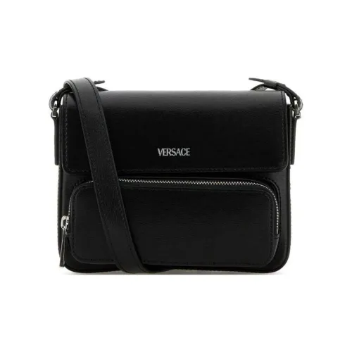 VERSACE Телячья кожа Сумка через плечо Мужская Черная