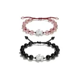 Обсидиан-Темно-ночной Хранитель Браслет с бусинами + Клубничный кварц-Розовый Хранитель Браслет с бусинами из клейкого риса