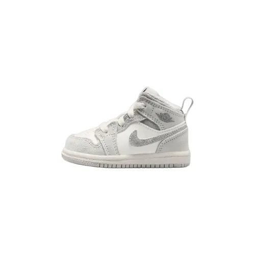 Infant And Toddler Jordan Air Jordan 1 Slip-Resistant Abrasion-Resistant MID Топ Обувь для малышей Белый Серый