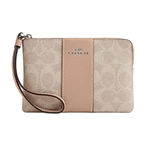 COACH Corner Zip Искусственная кожа с коровьей спилковой кожей клатч-сумка маленький женский цвет тауповый