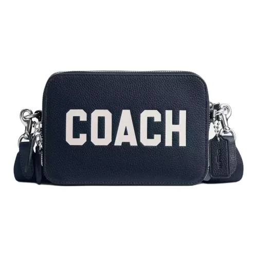 COACH Charter Полированная кожа с зернистой текстурой Сумка через плечо Маленькая Мужская Морской синий