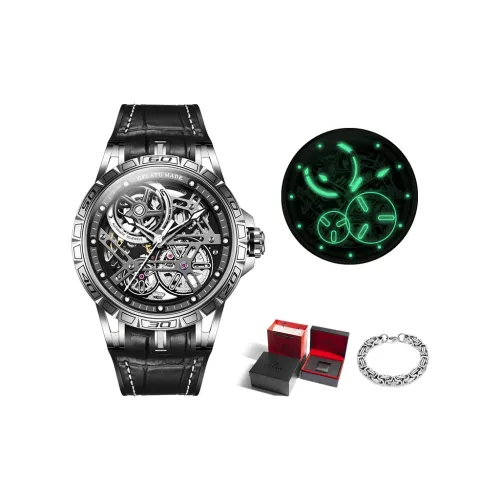 GELATU Автоматический Механический Механизм Силиконовый Ремешок Часы Мужские Черный Циферблат