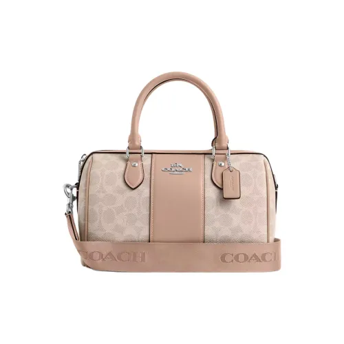 COACH Rowan Покрытый холст Сумка через плечо Сумка Женская Серебряный Песочный Тауповый