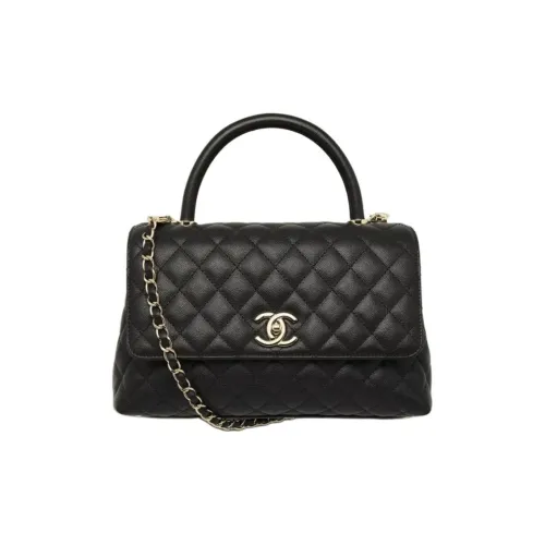 CHANEL Classic Flap CF Икорная Телячья Кожа Сумка через плечо Сумка среднего размера Женская Черная