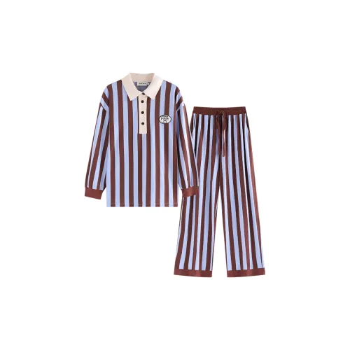 CHATING Синий Коричневый Полосы Женские Пижамные Комплекты