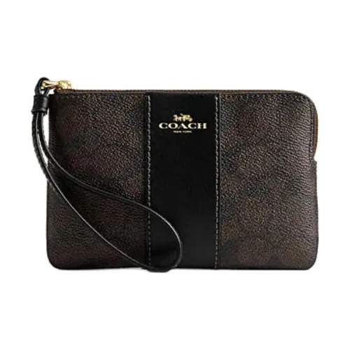 COACH Corner Zip Искусственная кожа с коровьей спилковой кожей запястный клатч маленький женский ореховый и черный