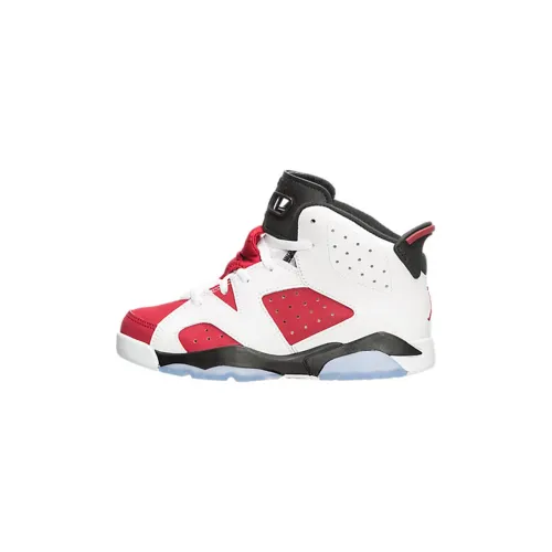 Jordan Air Jordan 6 Детские баскетбольные кроссовки Высокий верх Белый Рубиновый Красный Черный Для дошкольников