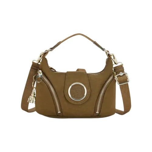 Kipling Нейлон Портативный Crossbody Сумка через плечо Маленькая Унисекс Коричневая