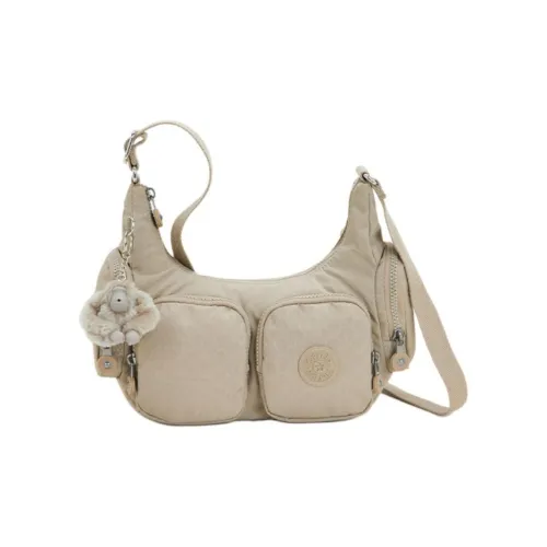 Kipling Полиамид Нейлоновая Сумка через плечо Сумка на плечо Маленькая Женская Бежевая Монограмма