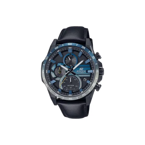 CASIO Солнечный механизм натуральная кожа ремешок часы для мужчин черный циферблат