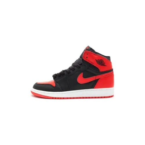 Jordan Air Jordan 1 Противоскользящие Устойчивые к износу Высокие Детские Баскетбольные Кроссовки Красный Черный Подростки