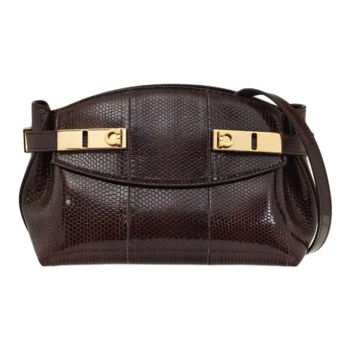 Ferragamo Кожа Сумка через плечо Маленькая Женская Темно-Коричневая