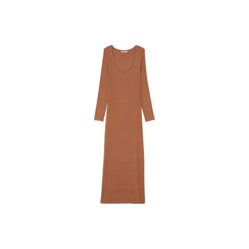 Victoria's Secret Ткань в рубчик Modal Длинный рукав Комбинация Платье Ночная сорочка Женская Коричневый