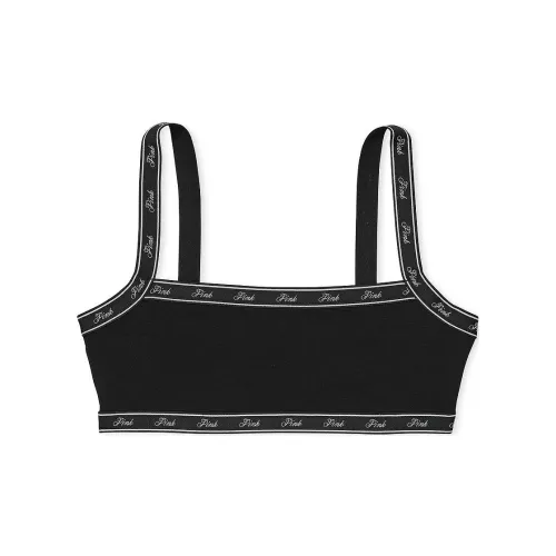 Victoria's Secret Розовый Bralettes Топы Хлопок Логотип Straight Шея Bralette PB Бюстгальтер Женские Чисто черный