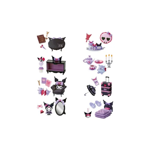 RE MENT Sanrio Three Little Piglets Совместный бренд Baku Kuromi'S ROOM Сценарий Мини Фигурки в слепых коробках Полный комплект из 8 штук