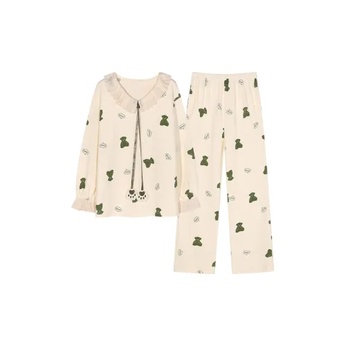 Montagut Pajama Комплект Осенний Зимний Женский Двухкомпонентный Комплект Белый