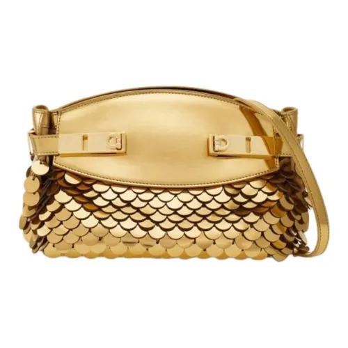 Ferragamo Gancini Лакированная кожа Телячья кожа Ткань с Блестками Одно плечо Через плечо Клатч Маленький Женский Золотой