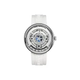 Серебряный корпус с белым циферблатом, белый резиновый ремешок