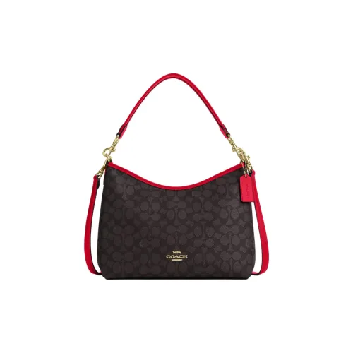 COACH Лорел Покрытый холст Сумка через плечо Сумка Большая Женская Ярко-красная