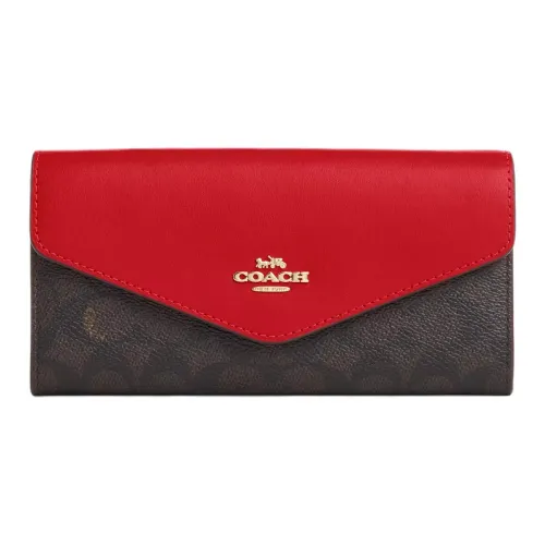 COACH Конверт Покрытый холст Кошелек Маленький Женский Ярко-красный