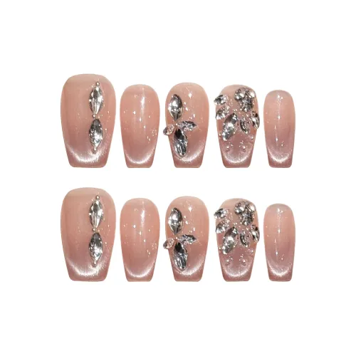 Yun Yue Joe Бабочка Половина Лето Треснутый Бриллиант Розовый 3D-эффект Мягкий False Nail Короткий LADDER Розовый Однотонный 15мм