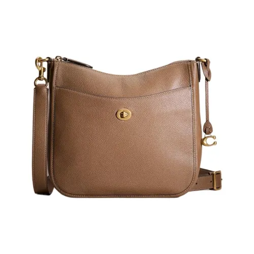 COACH Chaise Полированная кожа с галькой сумка через плечо большая женская коричневая