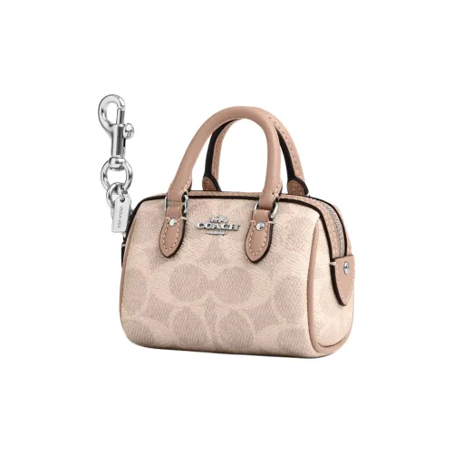 COACH Покрытый холст Брелок Сумка Аксессуар Маленький Женский Песочный