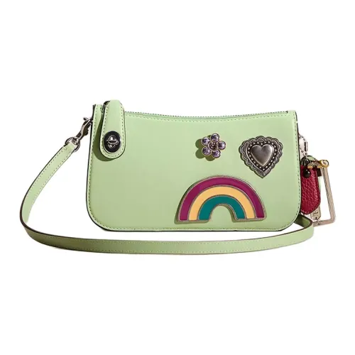 COACH Penn Перчаточная дубленая кожа Сумка через плечо Маленькая сумка на плечо Женская серебряная и Светло-фисташковая