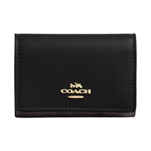 COACH Micro Leather Wallet Mini Women's Walnut Black COACH Микро Кожа Кошелек Мини Женский Ореховый и Черный