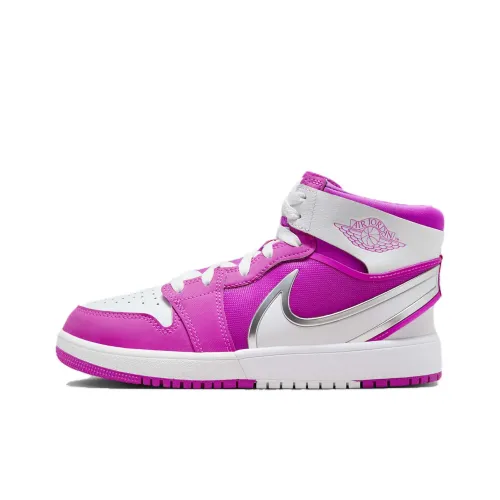 Jordan Air Jordan 1 Нижняя юбка Устойчивая к истиранию MID Топ Детские баскетбольные кроссовки Розово-белый Подростки