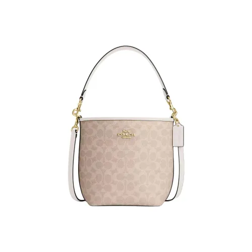 COACH Городская Покрытая Холст Ведрообразная Сумка Портативная Сумка через плечо Маленькая Женская Песочная