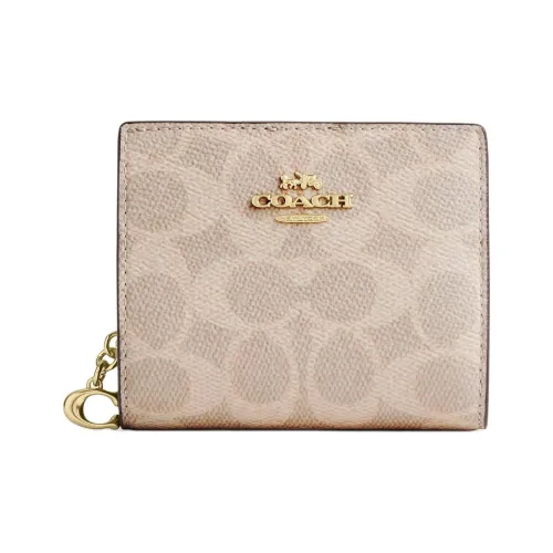 COACH Snap Wallet Покрытый холст Кошелек Мини Женский Песочный
