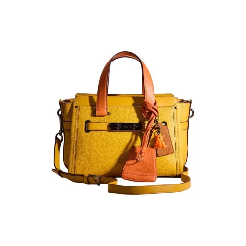 COACH Swagger Кожа Сумка через плечо Большая Женская Глубокий Бронза и Лен